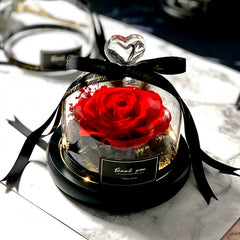 Twin Hearts - Preserved Sunflower & Rose Glass Dome Gift Set, Dried Flower Arrangement