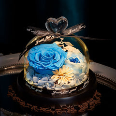Twin Hearts - Preserved Sunflower & Rose Glass Dome Gift Set, Dried Flower Arrangement