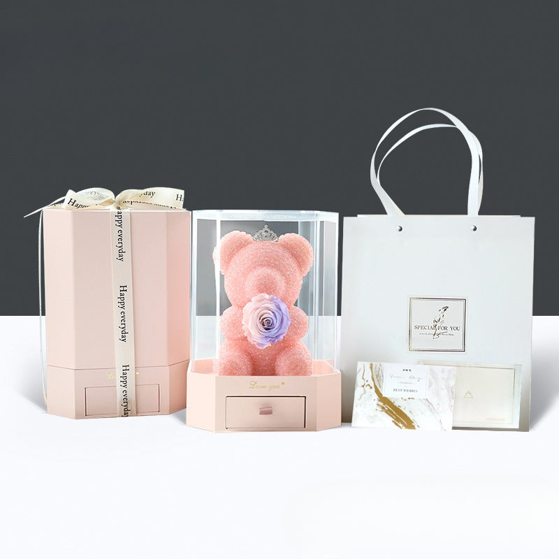 Crystal Bear - Eternal Rose Bear Gift Box for Girlfriend, Valentine's Day & 520 Romance