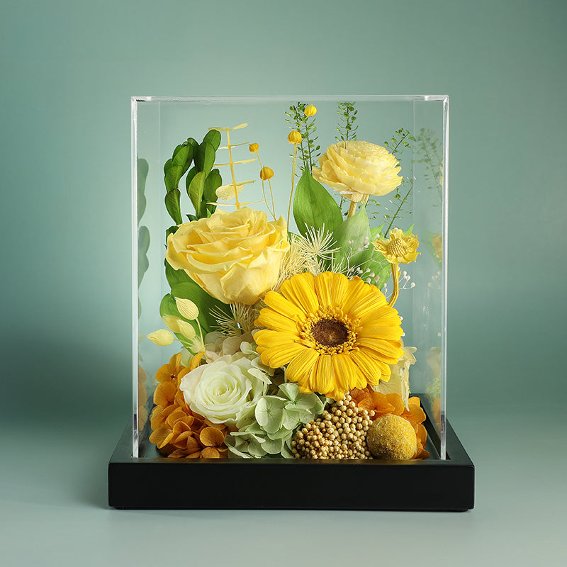 Blooming Rose – Preserved Real Rose & Sunflower Gift Box, Luxury Floral Arrangement