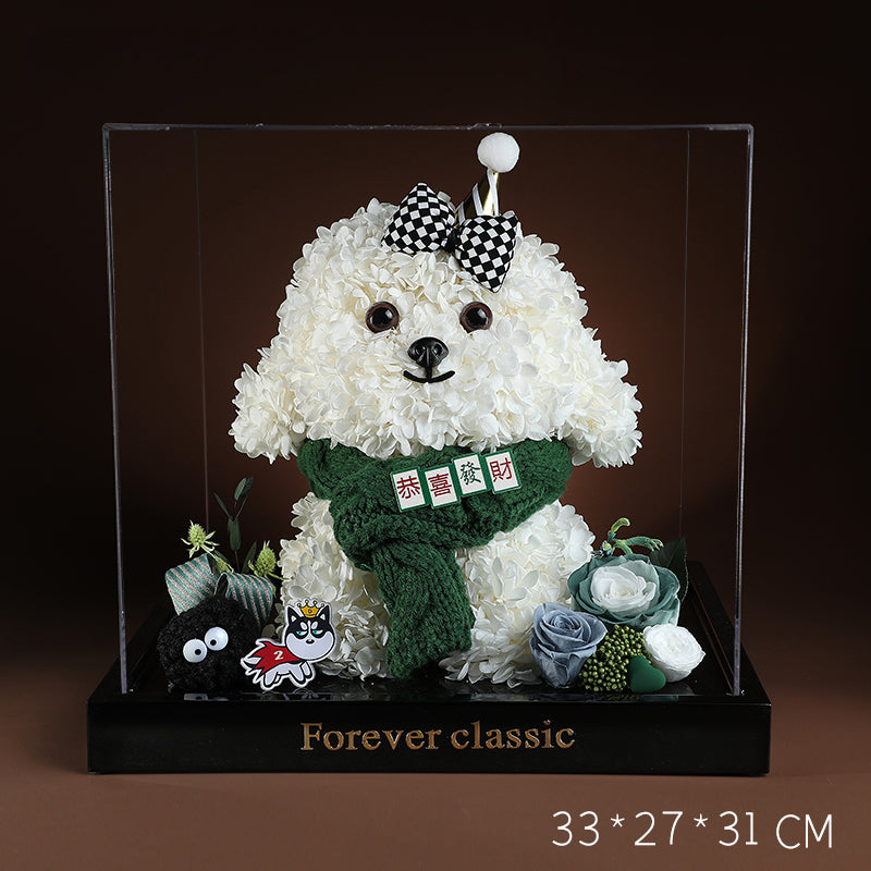 Bichon Frise & Maltese – Eternal Floral Preserved Flower Gift Box with Dog Figurine