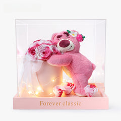 Kirby Series – Eternal Floral Preserved Flower Kirby & Strawberry Bear Sculpture Artistic Keepsake