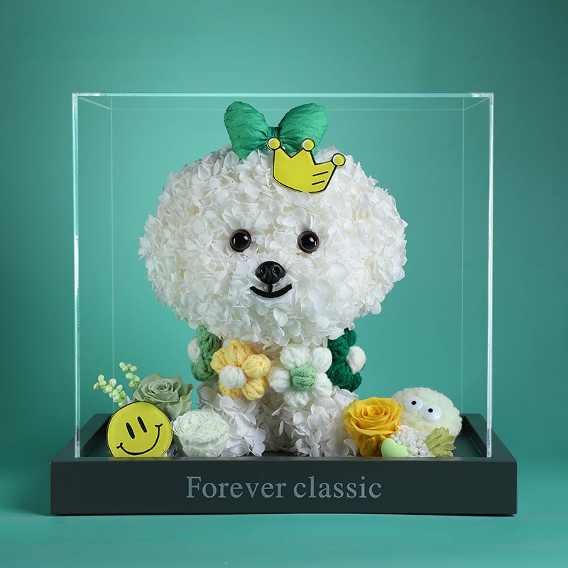 Bichon Frise & Maltese – Eternal Floral Preserved Flower Gift Box with Dog Figurine
