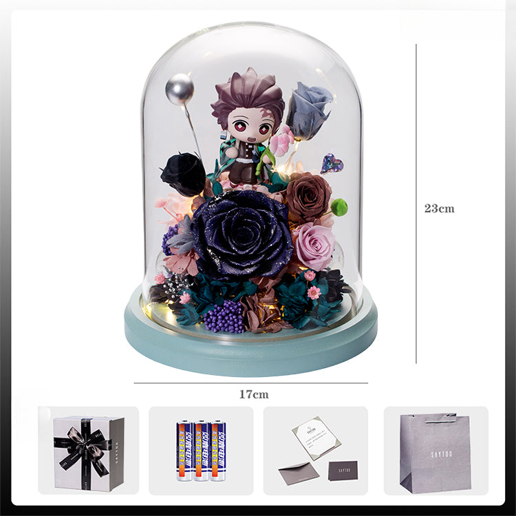 Demon Slayer - Glass Dome with LED – Preserved Floral Gift for Valentine’s Day, Birthday, Anime Fans