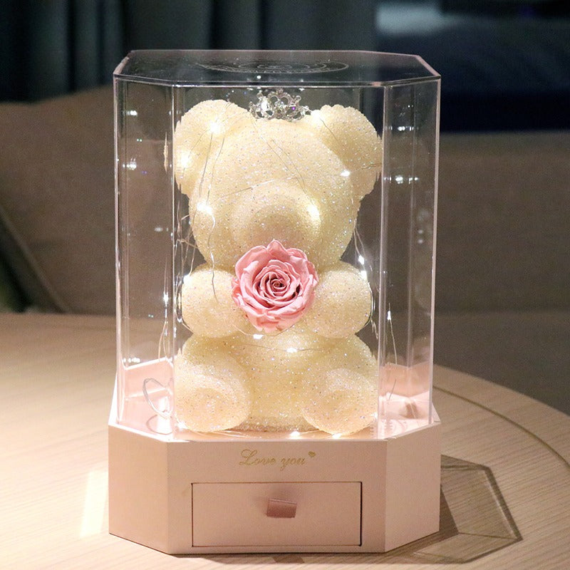 Crystal Bear - Eternal Rose Bear Gift Box for Girlfriend, Valentine's Day & 520 Romance