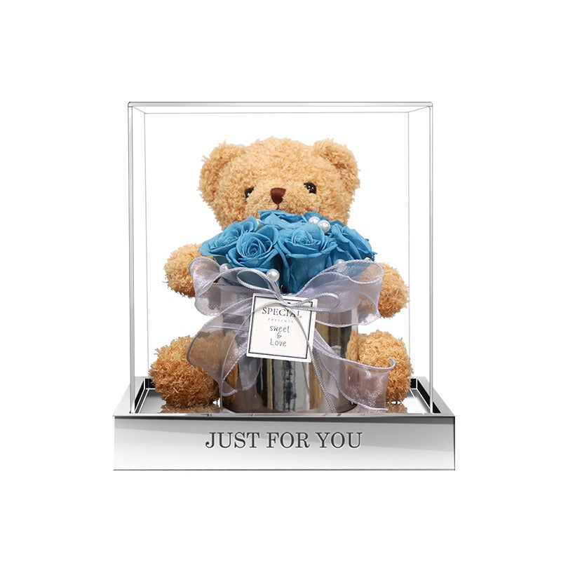 Teddy Bear - Eternal Rose Flower Bouquet Gift Box for Birthday, Valentine's Day