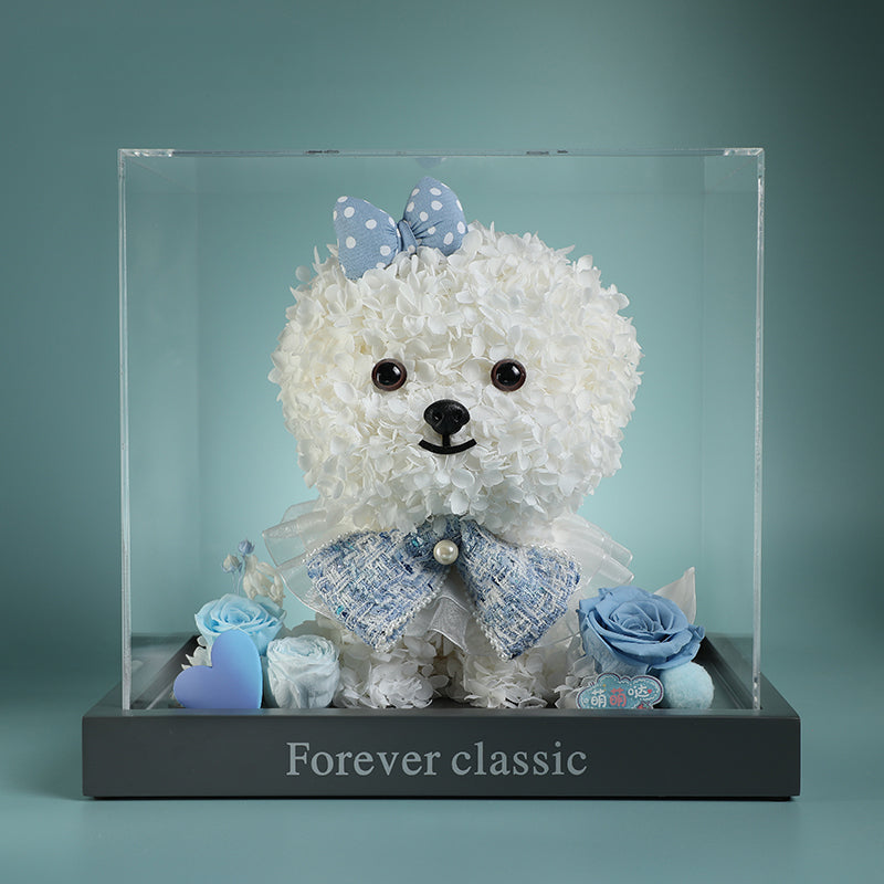 Bichon Frise & Maltese – Eternal Floral Preserved Flower Gift Box with Dog Figurine