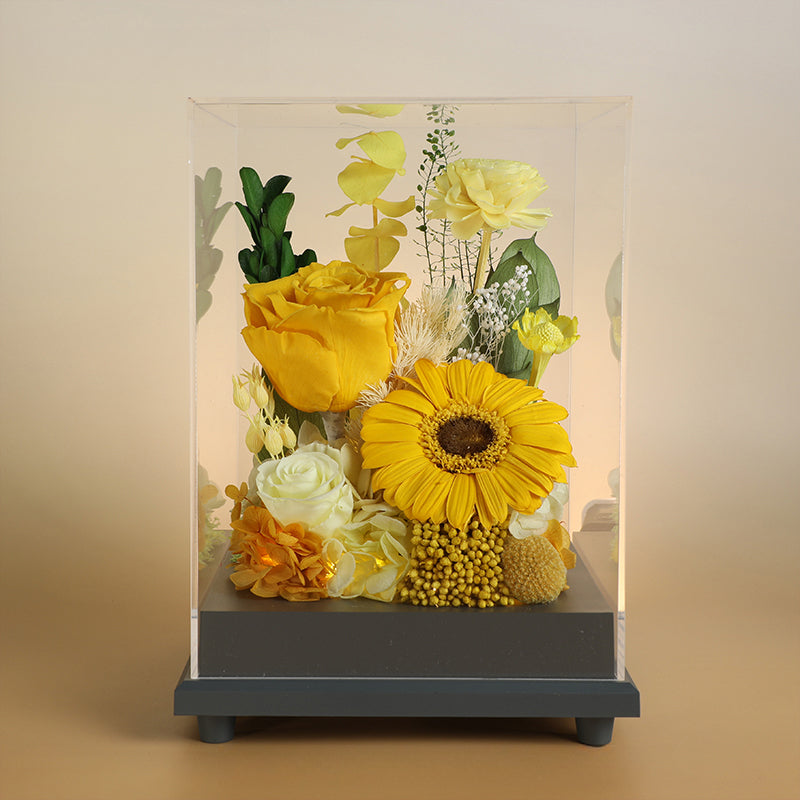 Blooming Rose – Preserved Real Rose & Sunflower Gift Box, Luxury Floral Arrangement
