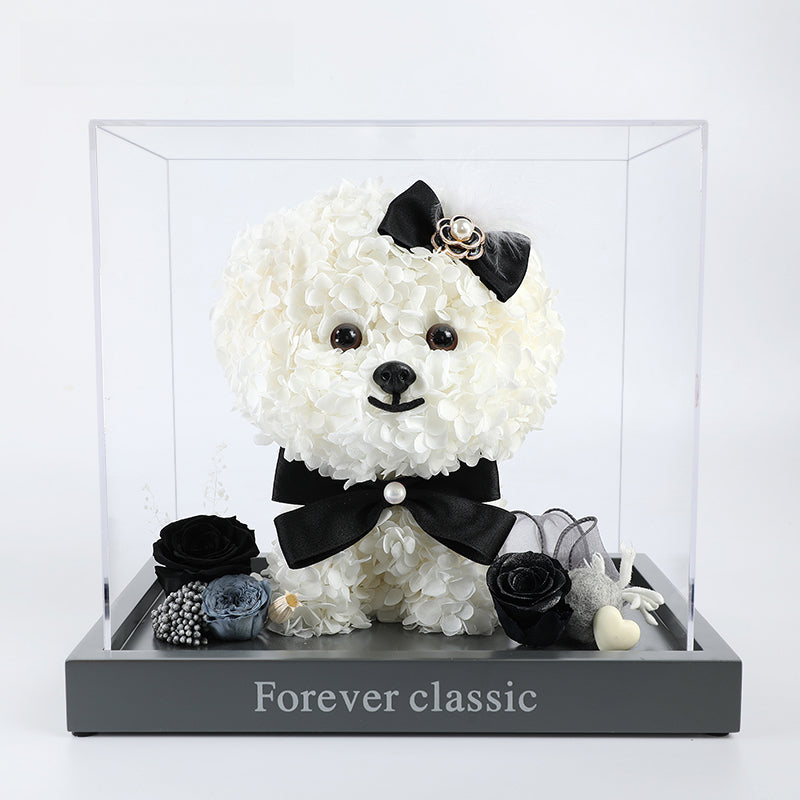 Bichon Frise & Maltese – Eternal Floral Preserved Flower Gift Box with Dog Figurine