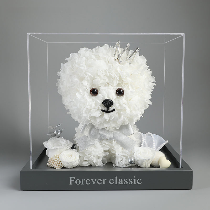 Bichon Frise & Maltese – Eternal Floral Preserved Flower Gift Box with Dog Figurine