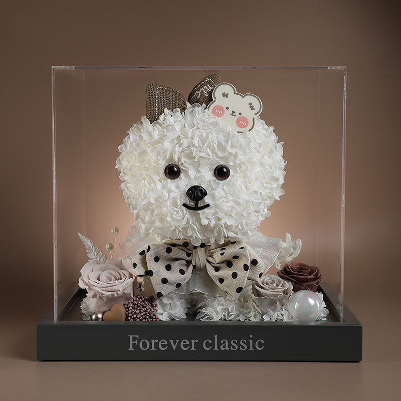 Bichon Frise & Maltese – Eternal Floral Preserved Flower Gift Box with Dog Figurine