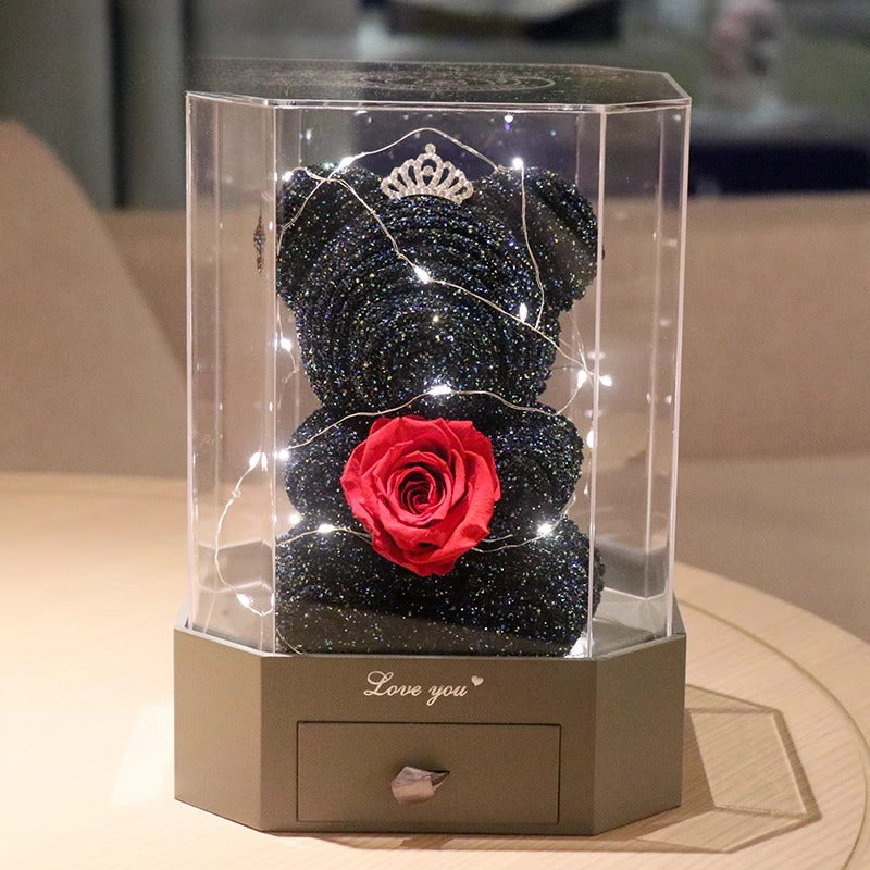 Crystal Bear - Eternal Rose Bear Gift Box for Girlfriend, Valentine's Day & 520 Romance