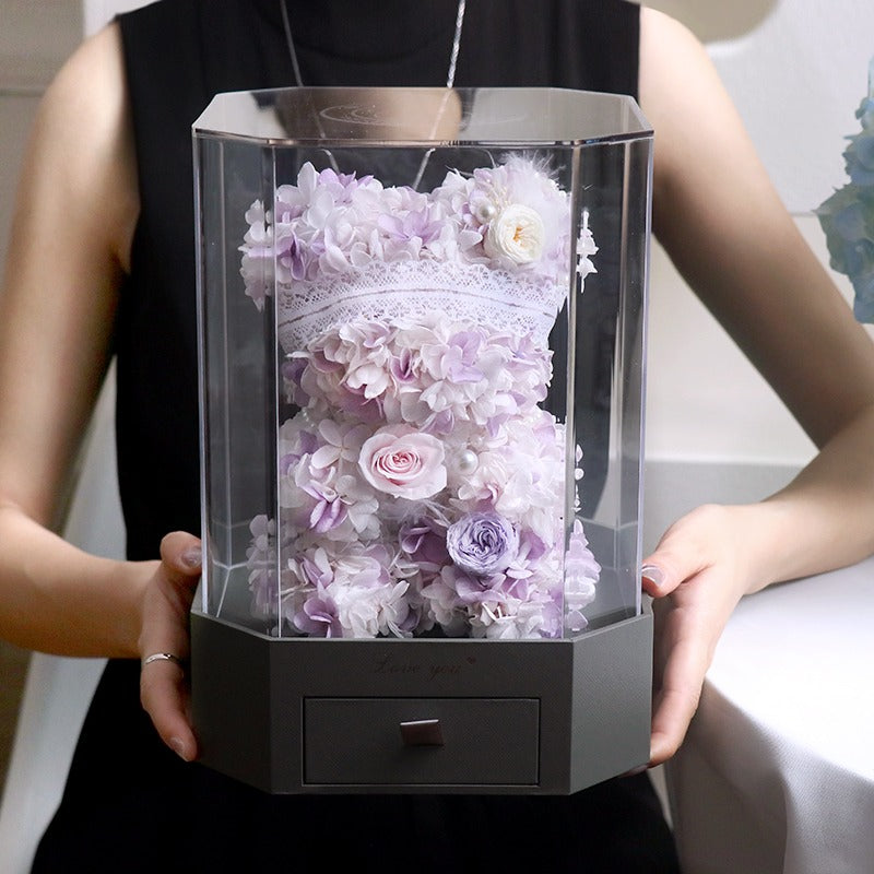 Hydrangea Bear - Eternal Rose Flower Arrangement Gift for Her