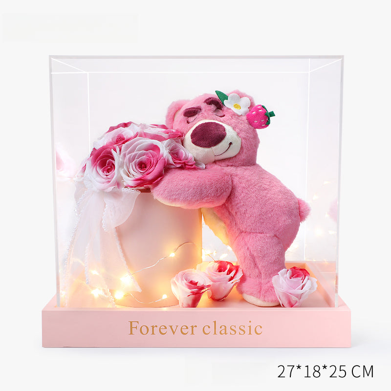 Kirby Series – Eternal Floral Preserved Flower Kirby & Strawberry Bear Sculpture Artistic Keepsake
