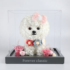 Bichon Frise & Maltese – Eternal Floral Preserved Flower Gift Box with Dog Figurine