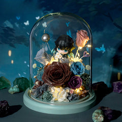 Demon Slayer - Glass Dome with LED – Preserved Floral Gift for Valentine’s Day, Birthday, Anime Fans