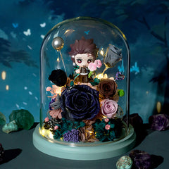 Demon Slayer - Glass Dome with LED – Preserved Floral Gift for Valentine’s Day, Birthday, Anime Fans