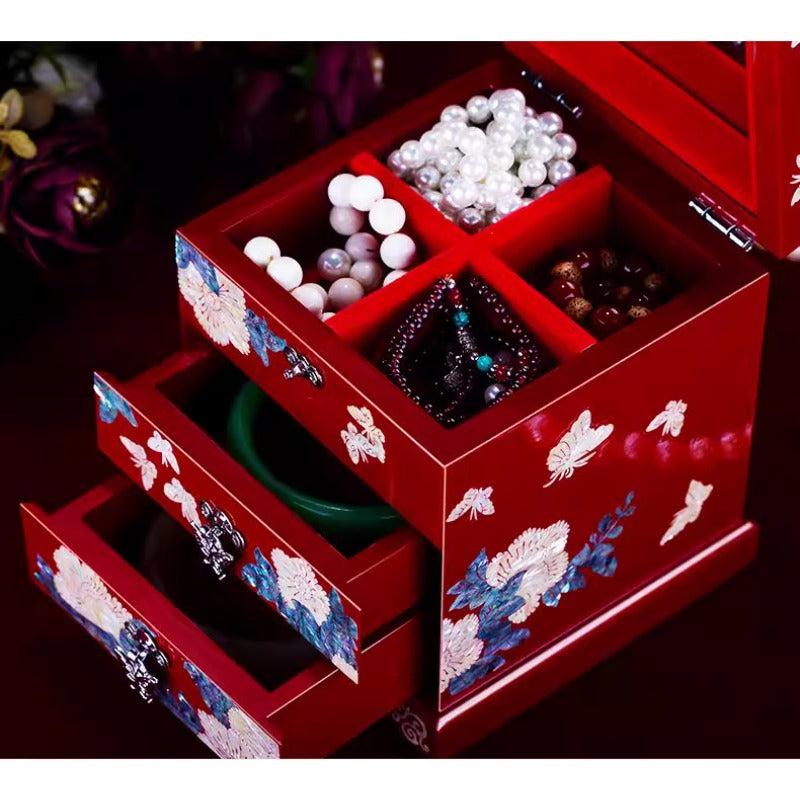 Exquisite Chinese Traditional Craftsmanship Wooden Three-Tier Jewelry Box