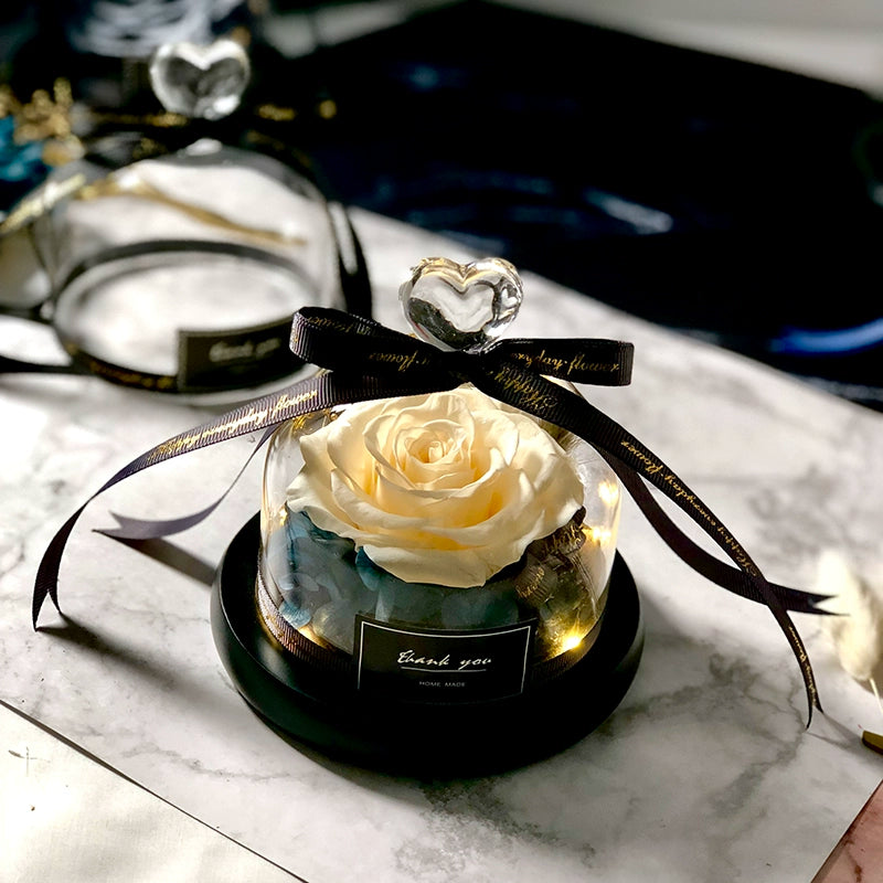 Twin Hearts - Preserved Sunflower & Rose Glass Dome Gift Set, Dried Flower Arrangement