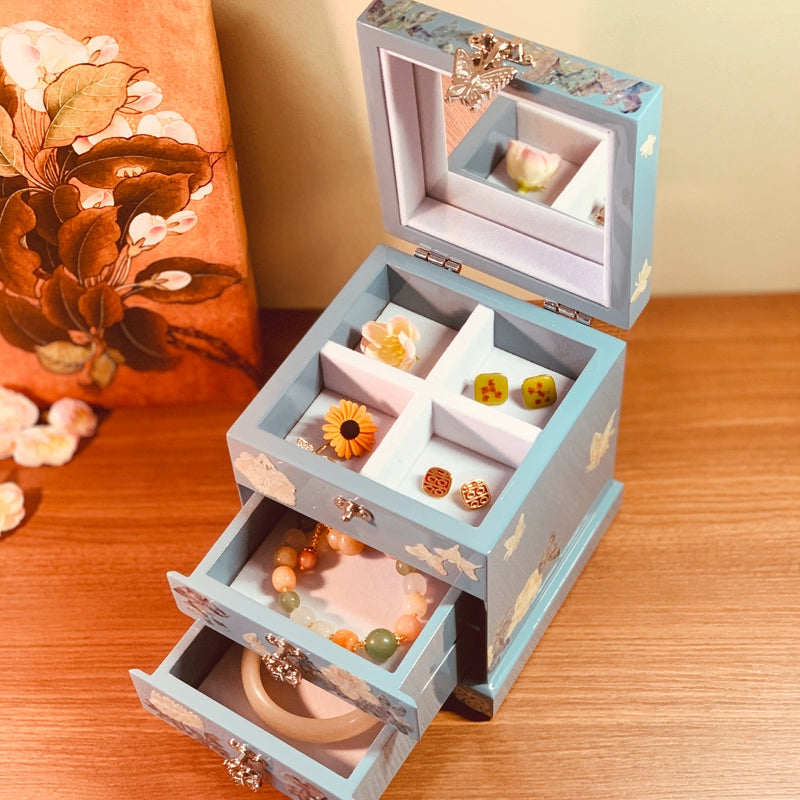 Handcrafted Exquisite Chinese Traditional Three-Tier Wooden Jewelry Box
