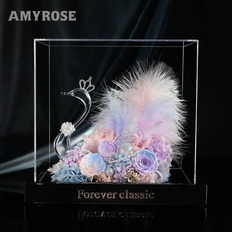 Swan – Eternal Floral White Swan Preserved Rose Elegant Decor Gift Box