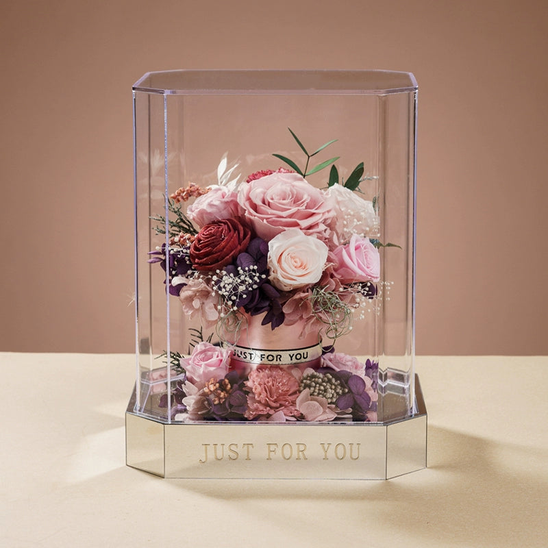 Enchanted Blossoms – New Preserved Flower Octagonal Acrylic Gift Box