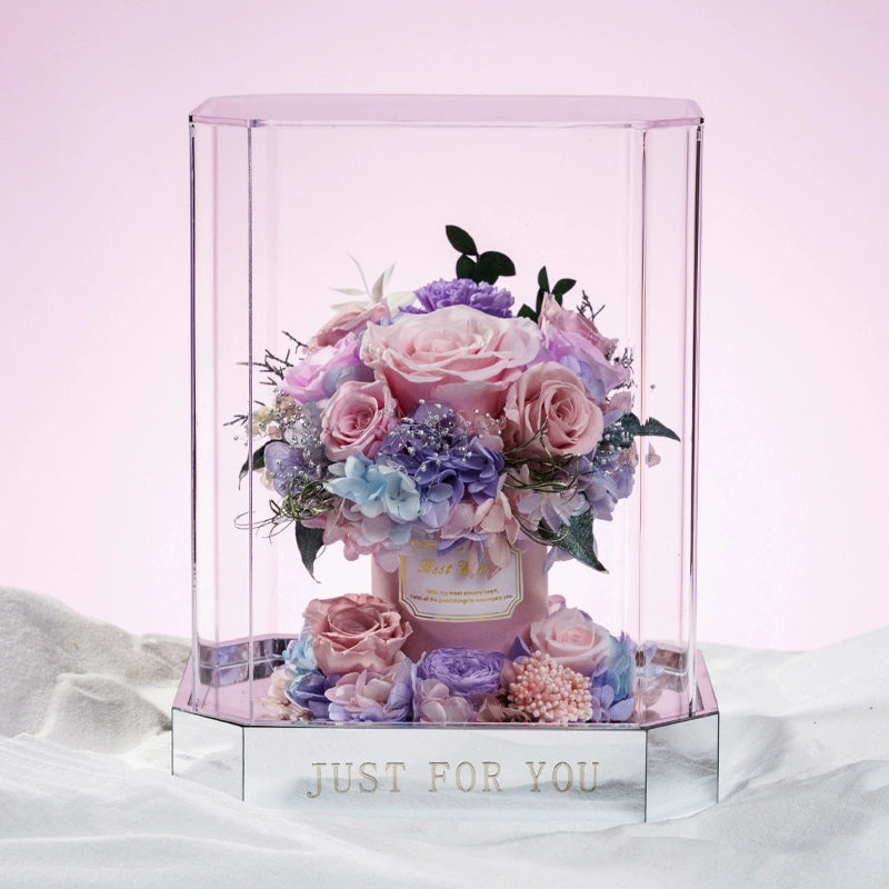 Enchanted Blossoms – New Preserved Flower Octagonal Acrylic Gift Box