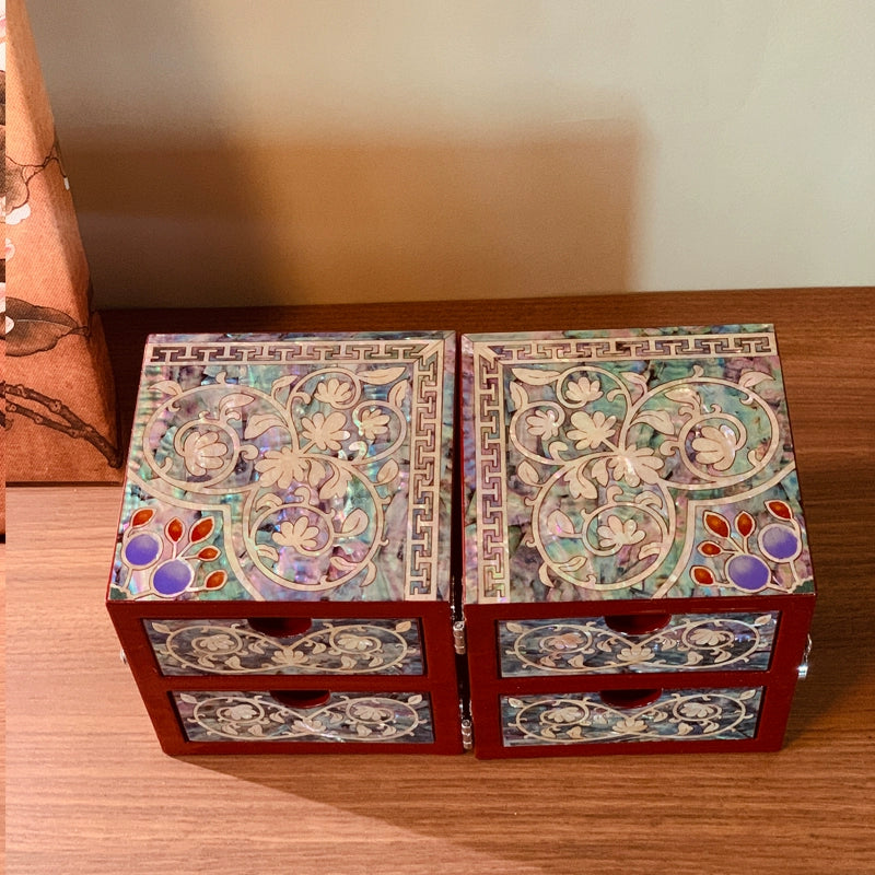 Exquisite Chinese Double Door Jewelry Box - Handcrafted Floral Storage Case