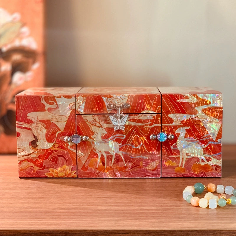 Exquisite Chinese-style Three-Drawer Nine-Colored Deer Jewelry Box