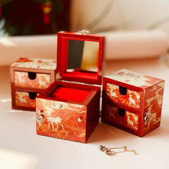 Exquisite Chinese-style Three-Drawer Nine-Colored Deer Jewelry Box