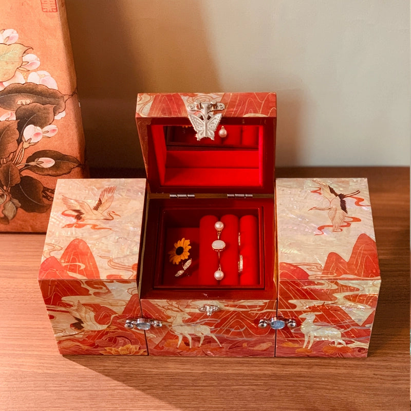 Exquisite Chinese-style Three-Drawer Nine-Colored Deer Jewelry Box