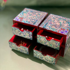 Exquisite Chinese Double Door Jewelry Box - Handcrafted Floral Storage Case