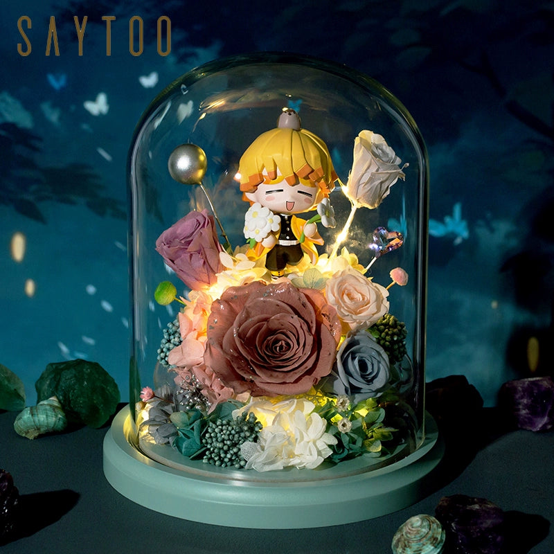 Demon Slayer - Glass Dome with LED – Preserved Floral Gift for Valentine’s Day, Birthday, Anime Fans