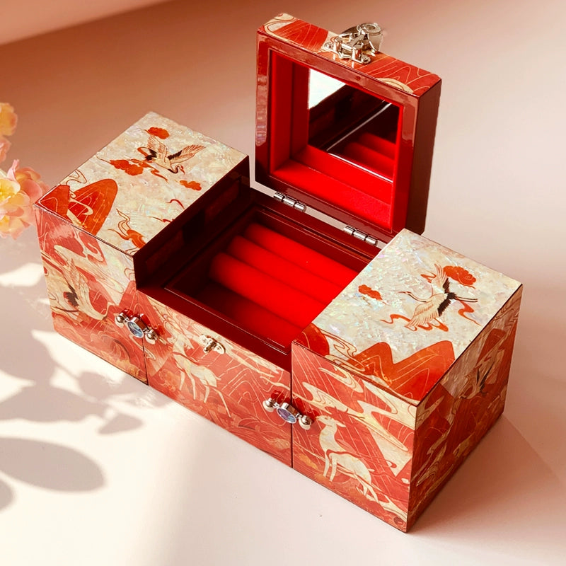 Exquisite Chinese-style Three-Drawer Nine-Colored Deer Jewelry Box