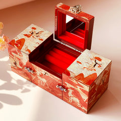 Exquisite Chinese-style Three-Drawer Nine-Colored Deer Jewelry Box