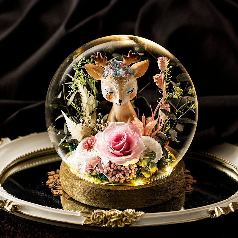 Deerly Beloved – Preserved Rose Glass Dome Gift Set, Eternal Floral Keepsake