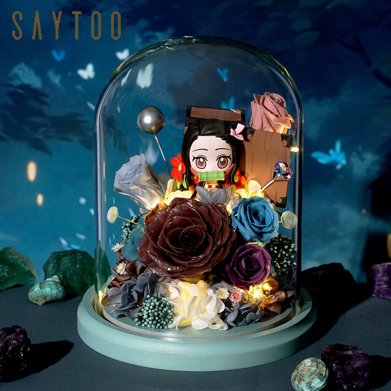 Demon Slayer - Glass Dome with LED – Preserved Floral Gift for Valentine’s Day, Birthday, Anime Fans