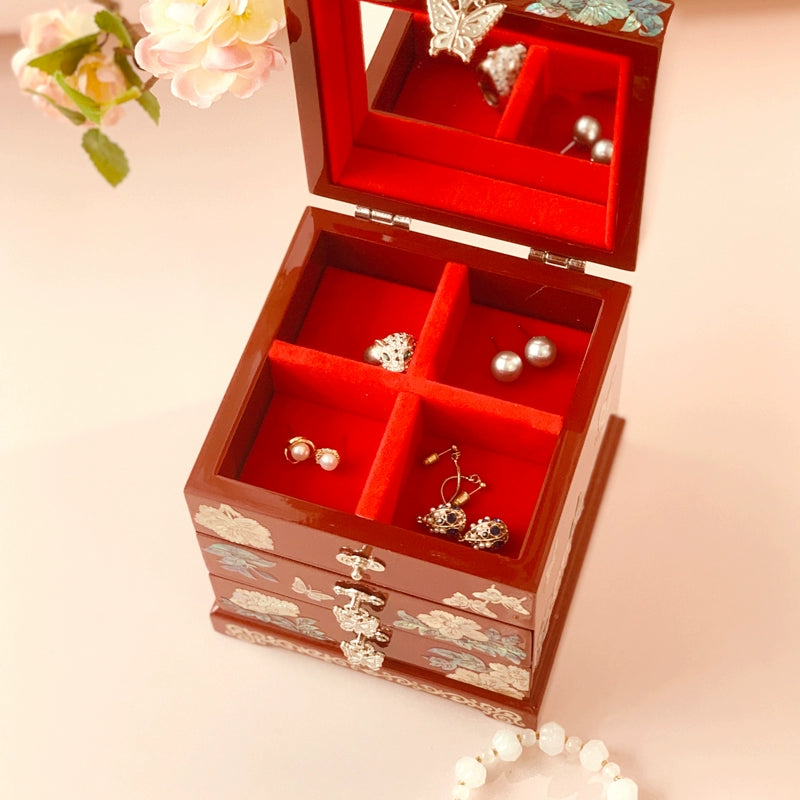 Handcrafted Exquisite Chinese Traditional Three-Tier Wooden Jewelry Box