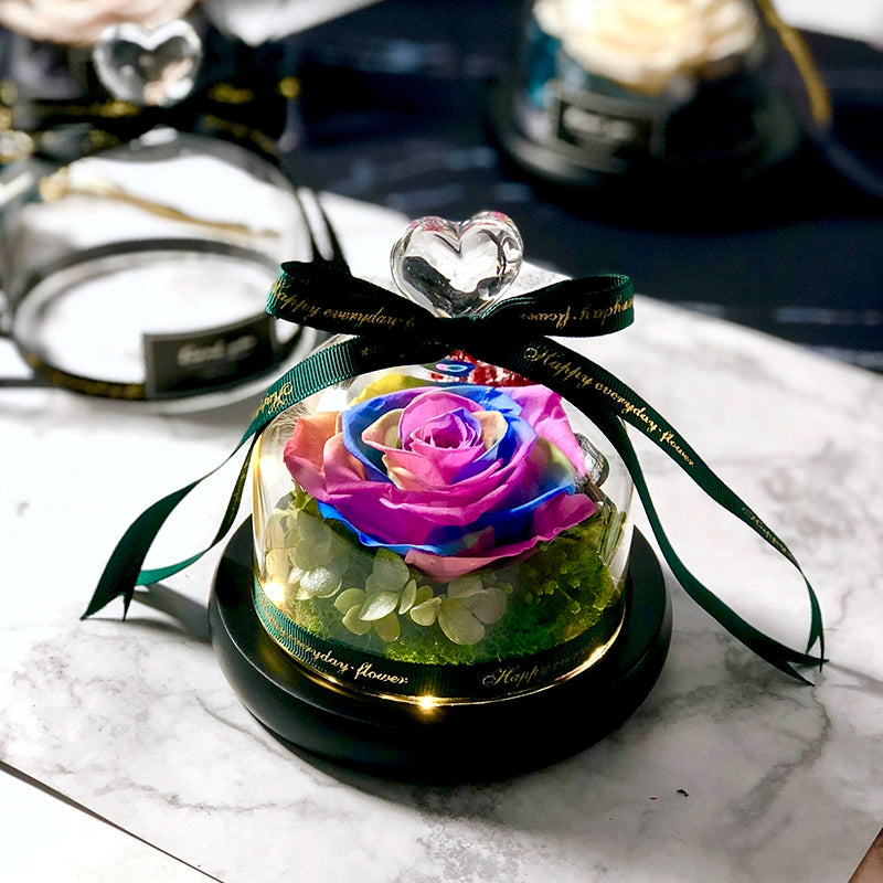 Twin Hearts - Preserved Sunflower & Rose Glass Dome Gift Set, Dried Flower Arrangement