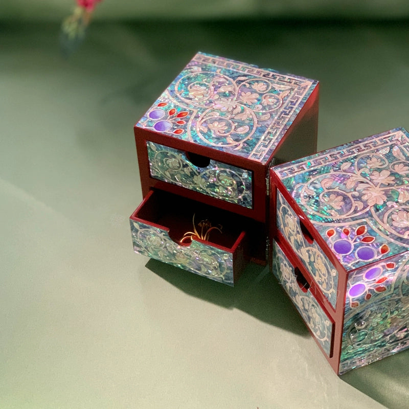 Exquisite Chinese Double Door Jewelry Box - Handcrafted Floral Storage Case