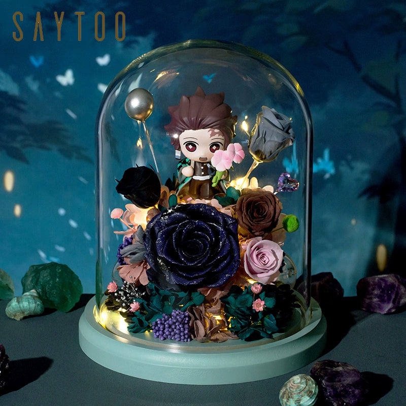 Demon Slayer - Glass Dome with LED – Preserved Floral Gift for Valentine’s Day, Birthday, Anime Fans