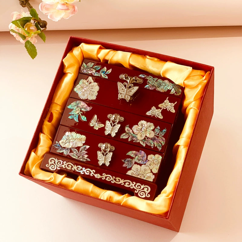Exquisite Chinese Traditional Craftsmanship Wooden Three-Tier Jewelry Box