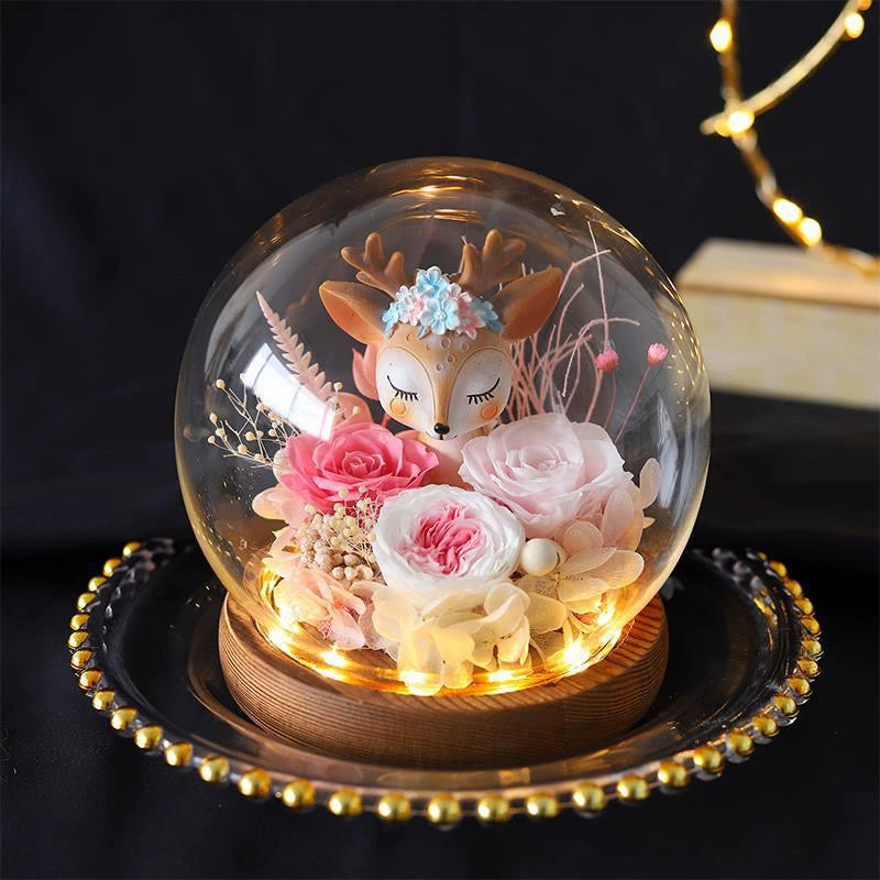 Deerly Beloved – Preserved Rose Glass Dome Gift Set, Eternal Floral Keepsake