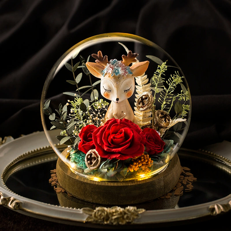 Deerly Beloved – Preserved Rose Glass Dome Gift Set, Eternal Floral Keepsake