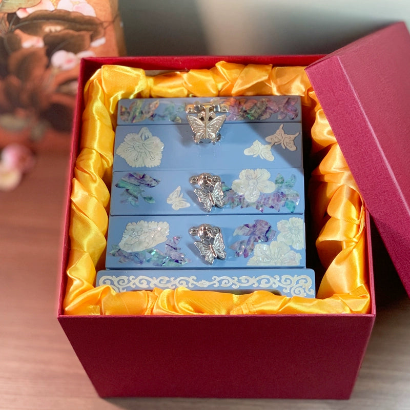 Handcrafted Exquisite Chinese Traditional Three-Tier Wooden Jewelry Box