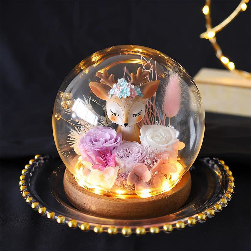 Deerly Beloved – Preserved Rose Glass Dome Gift Set, Eternal Floral Keepsake