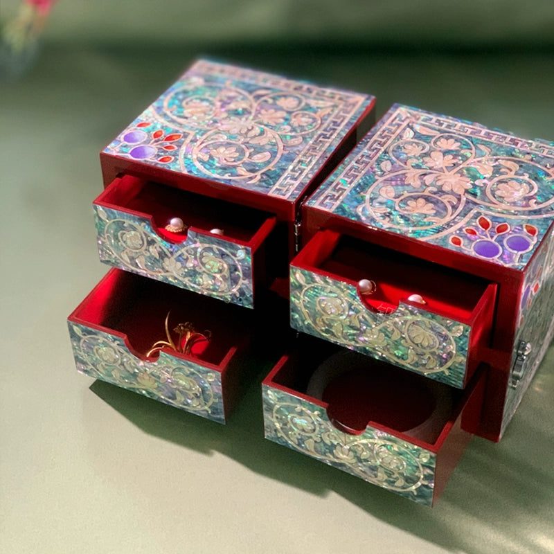 Exquisite Chinese Double Door Jewelry Box - Handcrafted Floral Storage Case