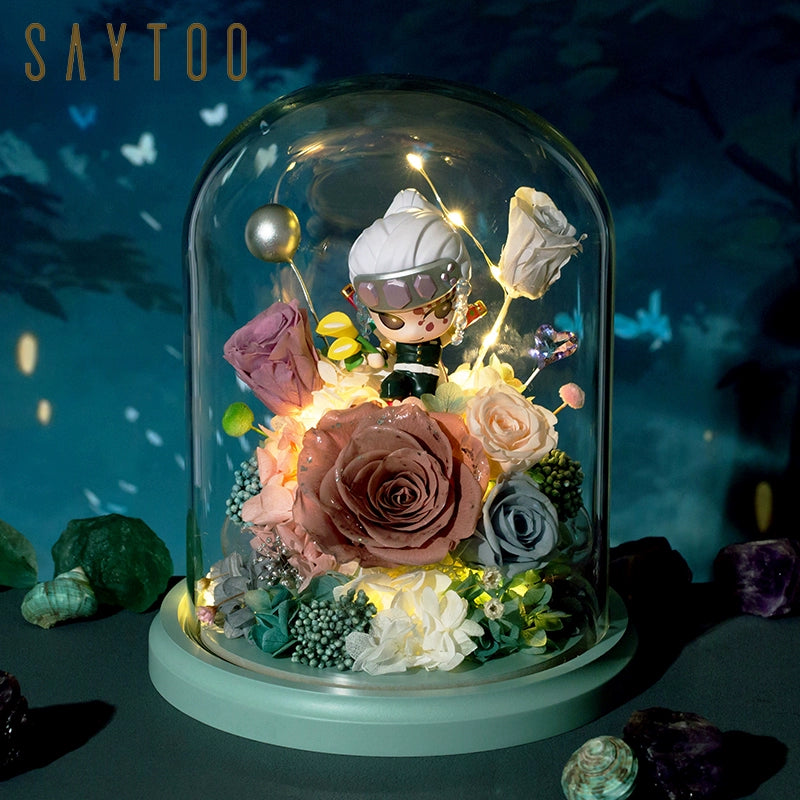 Demon Slayer - Glass Dome with LED – Preserved Floral Gift for Valentine’s Day, Birthday, Anime Fans