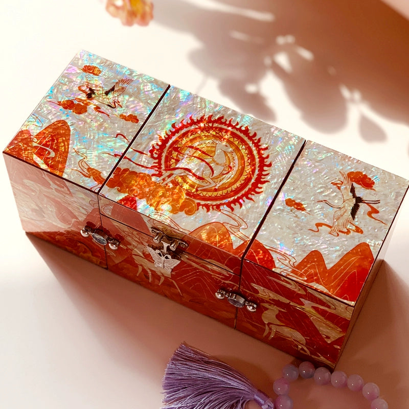 Exquisite Chinese-style Three-Drawer Nine-Colored Deer Jewelry Box