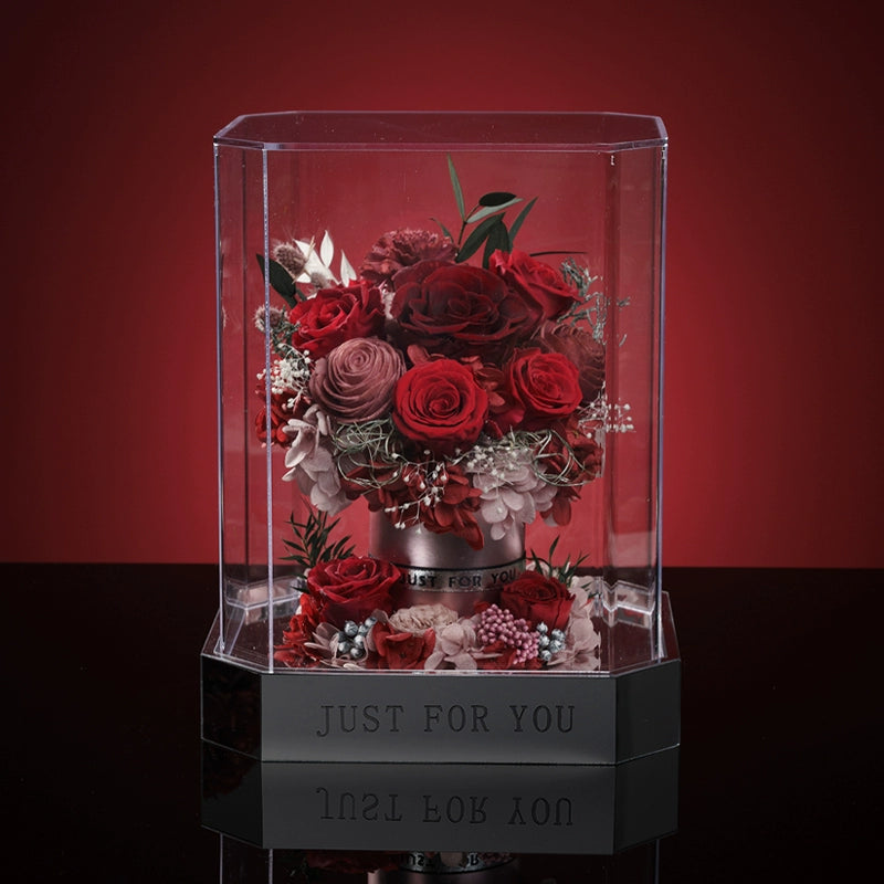 Enchanted Blossoms – New Preserved Flower Octagonal Acrylic Gift Box